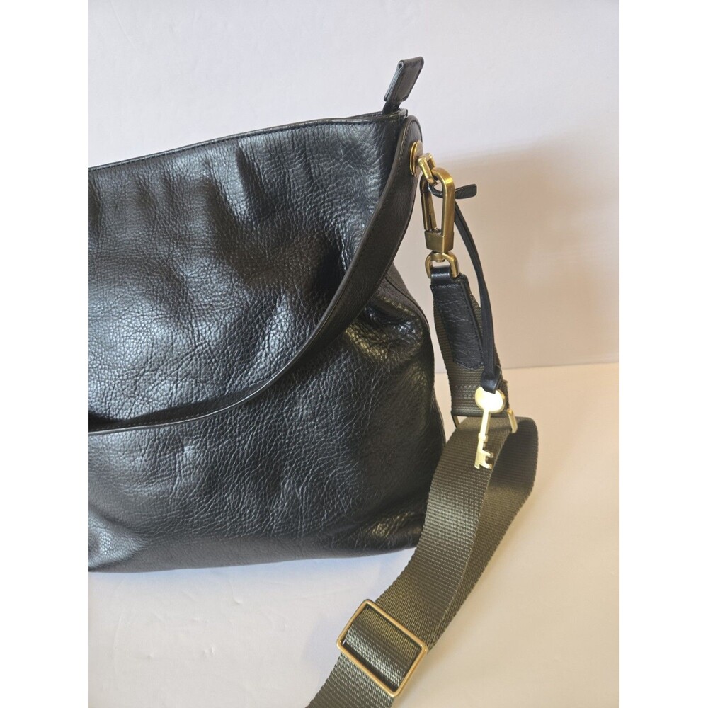 Fossil Women's Maya Soft Leather Hobo Purse Black Handbag Khaki Removable Strap - Picture 2 of 12